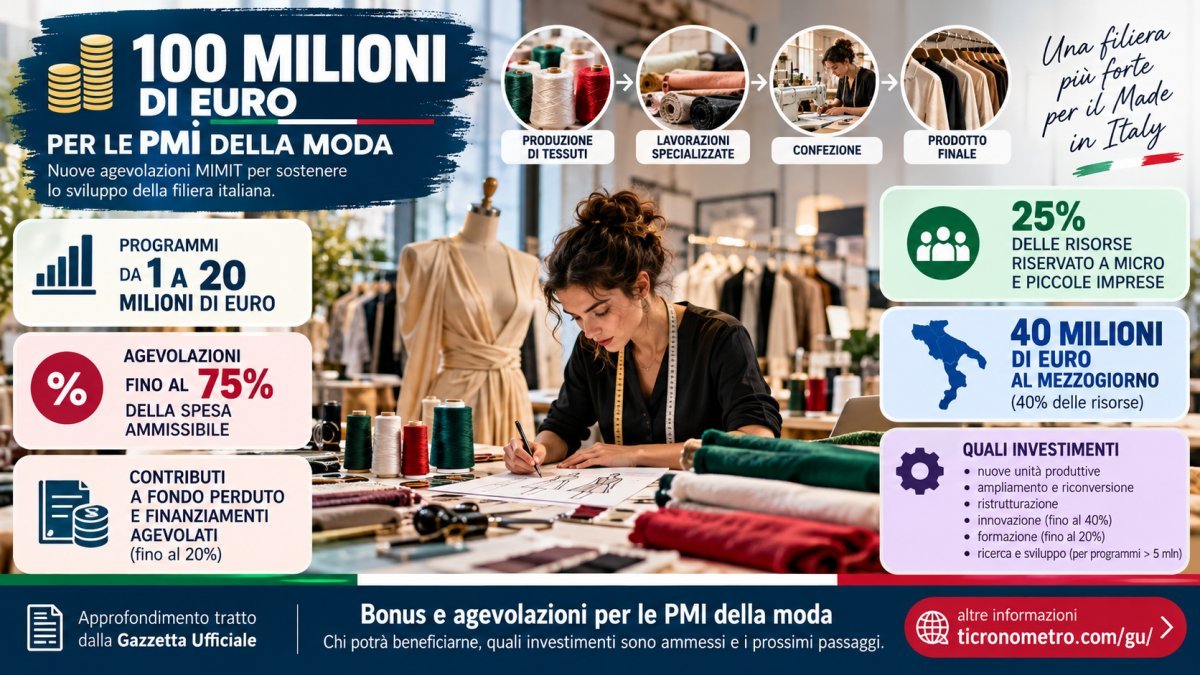 Bonus moda 2026: 100 milioni alle PMI, contributi fino al 75% e investimenti da 1 a 20 milioni