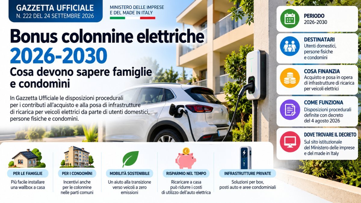 Bonus colonnine elettriche 2026-2030: contributi per famiglie e condomìni, cosa prevede la Gazzetta Ufficiale