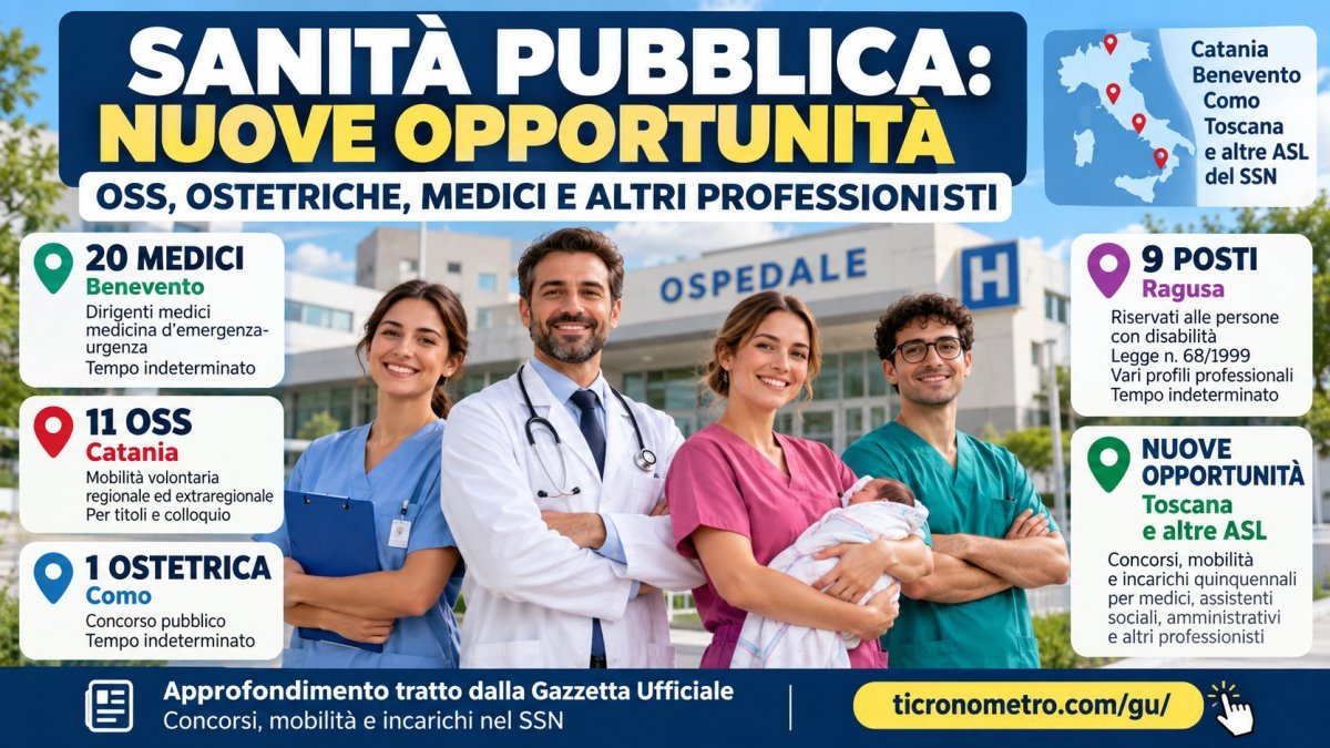 Concorsi sanità 2026: medici, OSS, ostetriche e nuovi posti nel SSN dalla Gazzetta Ufficiale