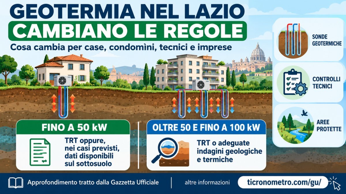 Geotermia nel Lazio, nuove regole per case e condomìni: potenza, sonde, TRT e autorizzazioni