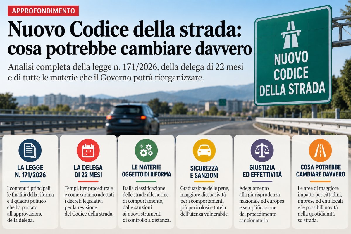 Nuovo Codice della strada 2026: cosa cambia con la legge 171 e la delega di 22 mesi