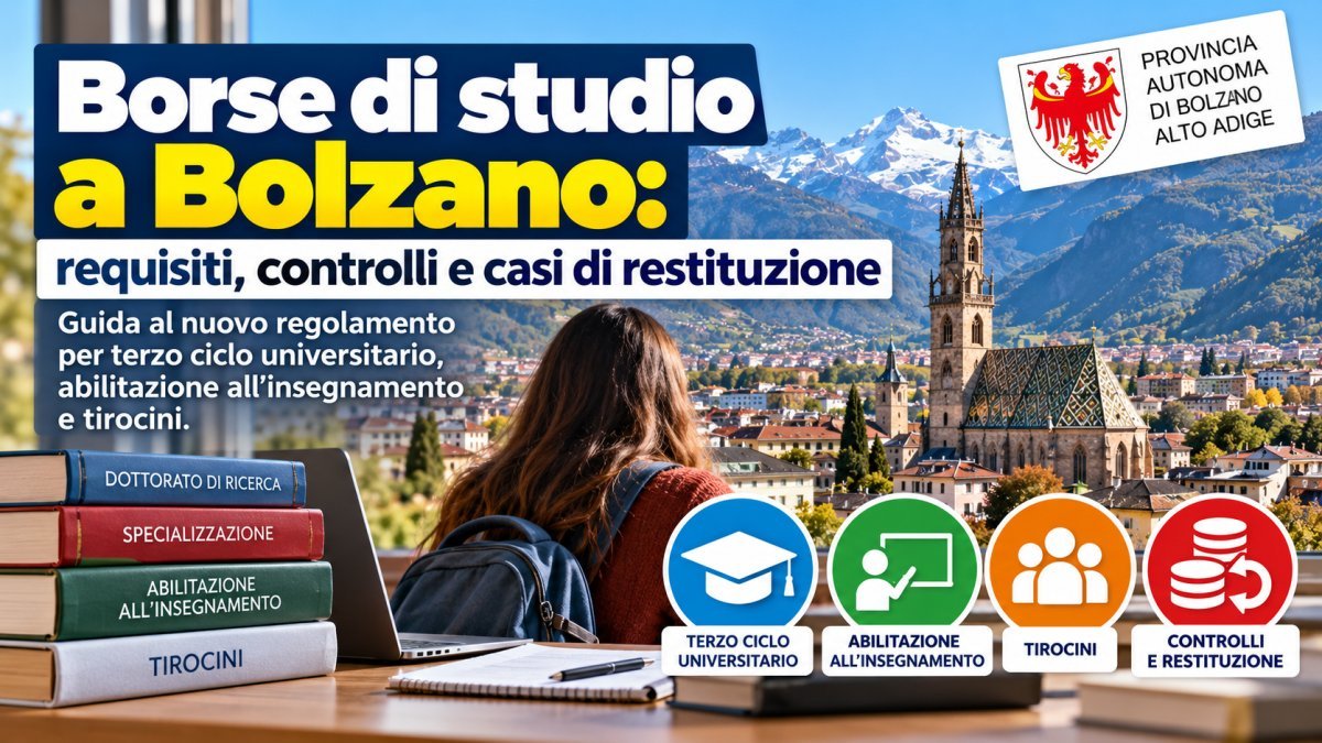 Borse di studio Bolzano 2026: requisiti, importi fino a 10.800 euro e quando vanno restituiti