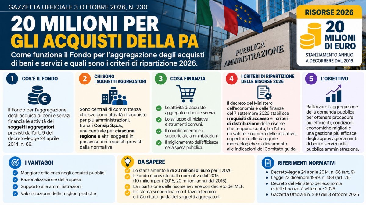 Acquisti PA, Fondo da 20 milioni nel 2026: come funziona e come vengono distribuite le risorse