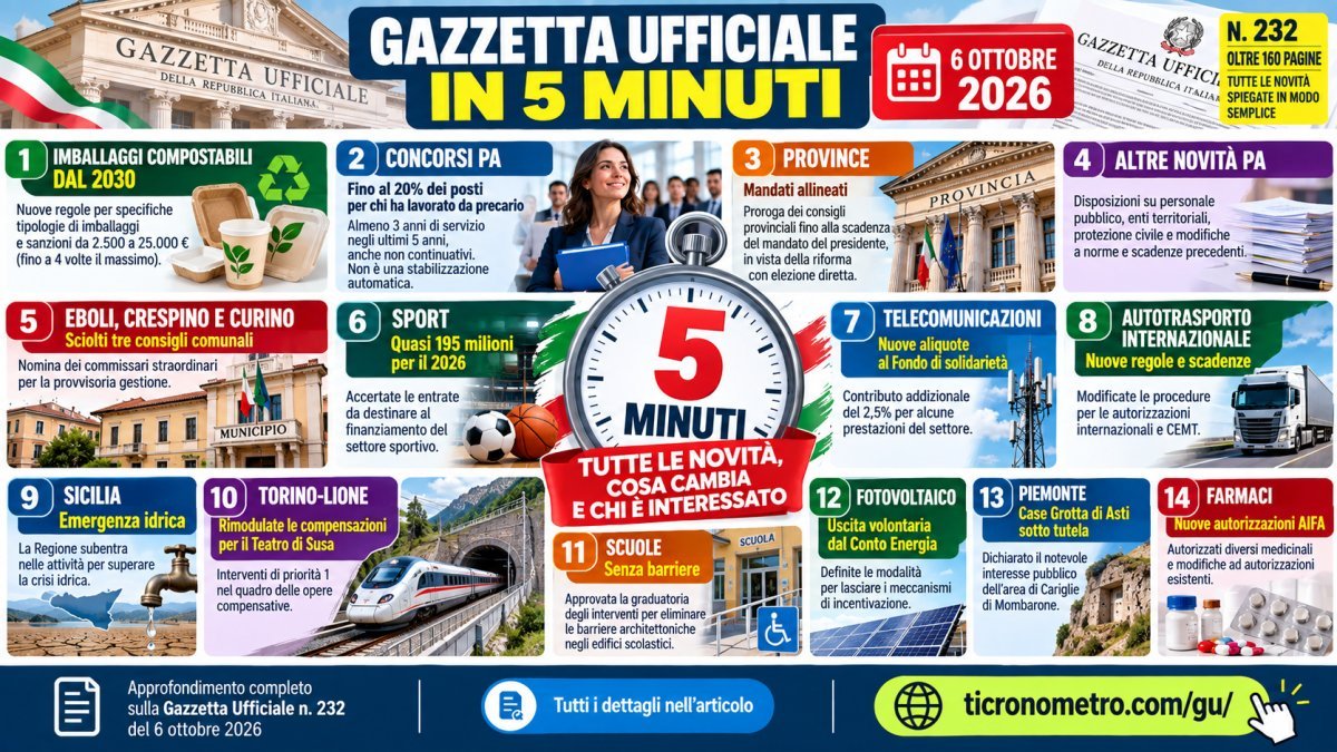 Gazzetta Ufficiale 6 ottobre 2026 in 5 minuti: tutte le novità e cosa cambia per cittadini e imprese