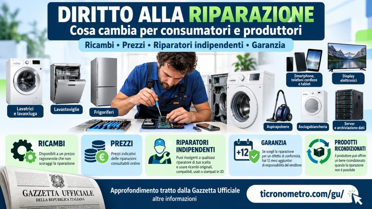 Diritto alla riparazione 2026: prodotti interessati, ricambi, garanzia e nuove regole per i produttori
