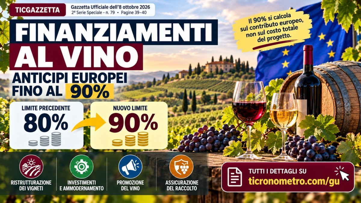 Finanziamenti vino 2026: anticipi UE fino al 90%, come funzionano