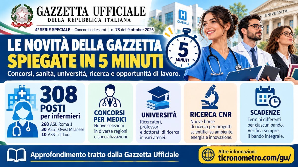 Le novità della Gazzetta Ufficiale del 9 ottobre 2026 spiegate in 5 minuti: concorsi, sanità e lavoro