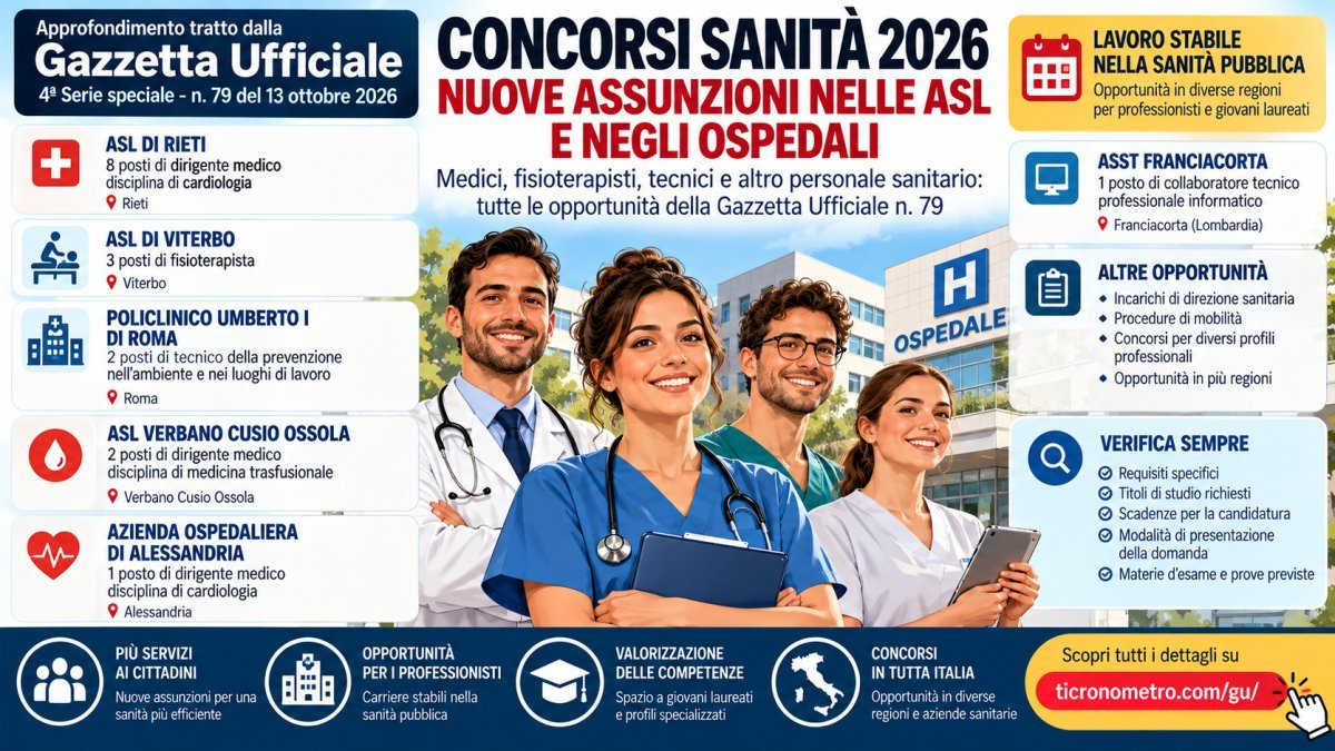 Concorsi sanità ottobre 2026: posti per medici, fisioterapisti e tecnici nelle ASL e negli ospedali