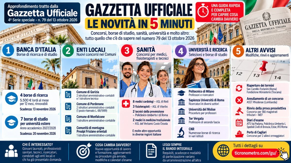 Gazzetta Ufficiale 13 ottobre 2026: tutte le novità spiegate in 5 minuti, concorsi e borse di studio