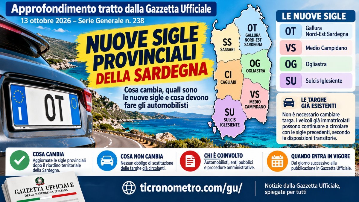 Sardegna, nuove sigle provinciali OT, VS, OG e SU: cosa cambia per le targhe auto nel 2026