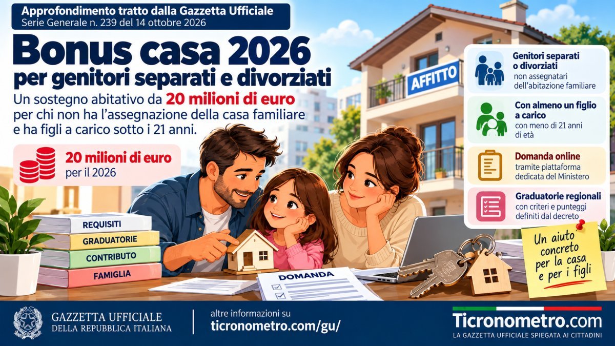 Bonus casa genitori separati 2026: requisiti, 20 milioni e domanda