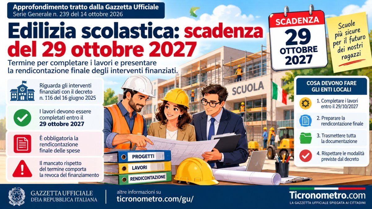 Edilizia scolastica: scadenza 29 ottobre 2027 e rischio revoca fondi
