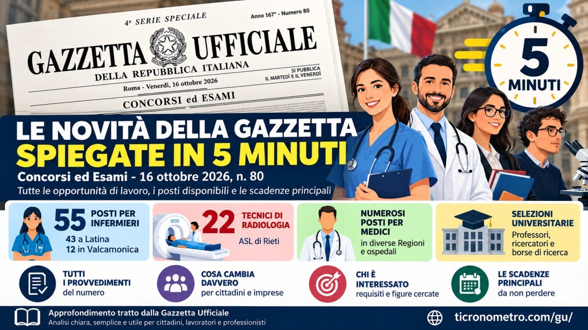Gazzetta Ufficiale 16 ottobre 2026: concorsi per infermieri, medici e ricercatori, posti e scadenze