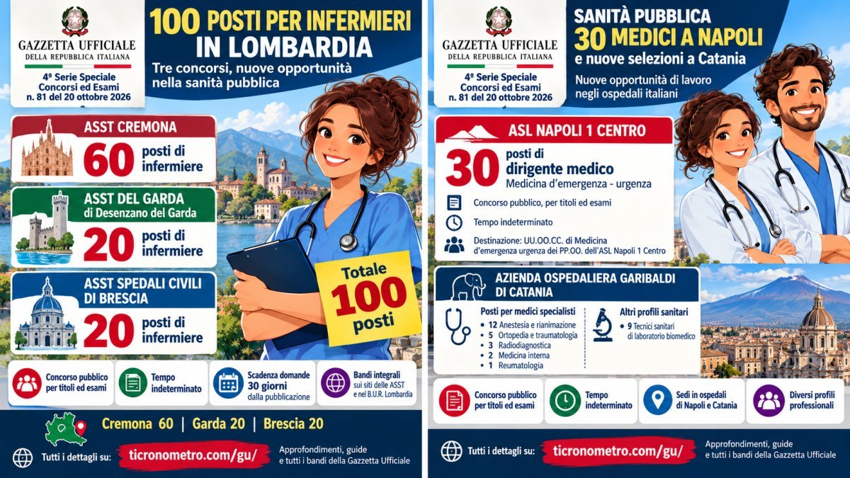 Nuovi  Concorsi nella Sanità: 62  posti tra Napoli e catania! 100 in lombardia