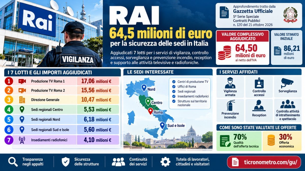 RAI, oltre 64 milioni di euro per la sicurezza delle sedi: chi ha vinto gli appalti e come sono stati distribuiti