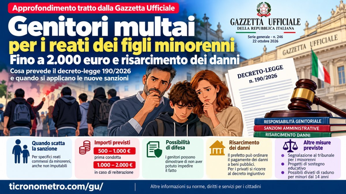 Genitori multati fino a 2.000 euro per i reati dei figli: nuove regole 2026