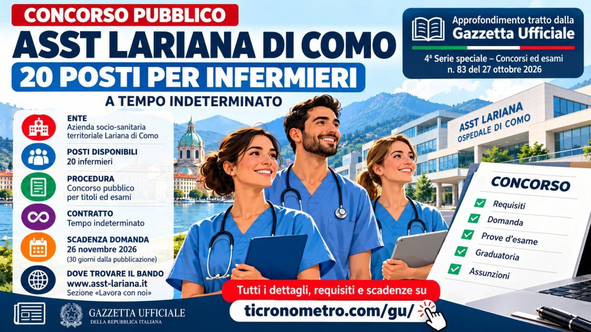 Concorso infermieri Como 2026: 20 posti ASST Lariana, requisiti e scadenza
