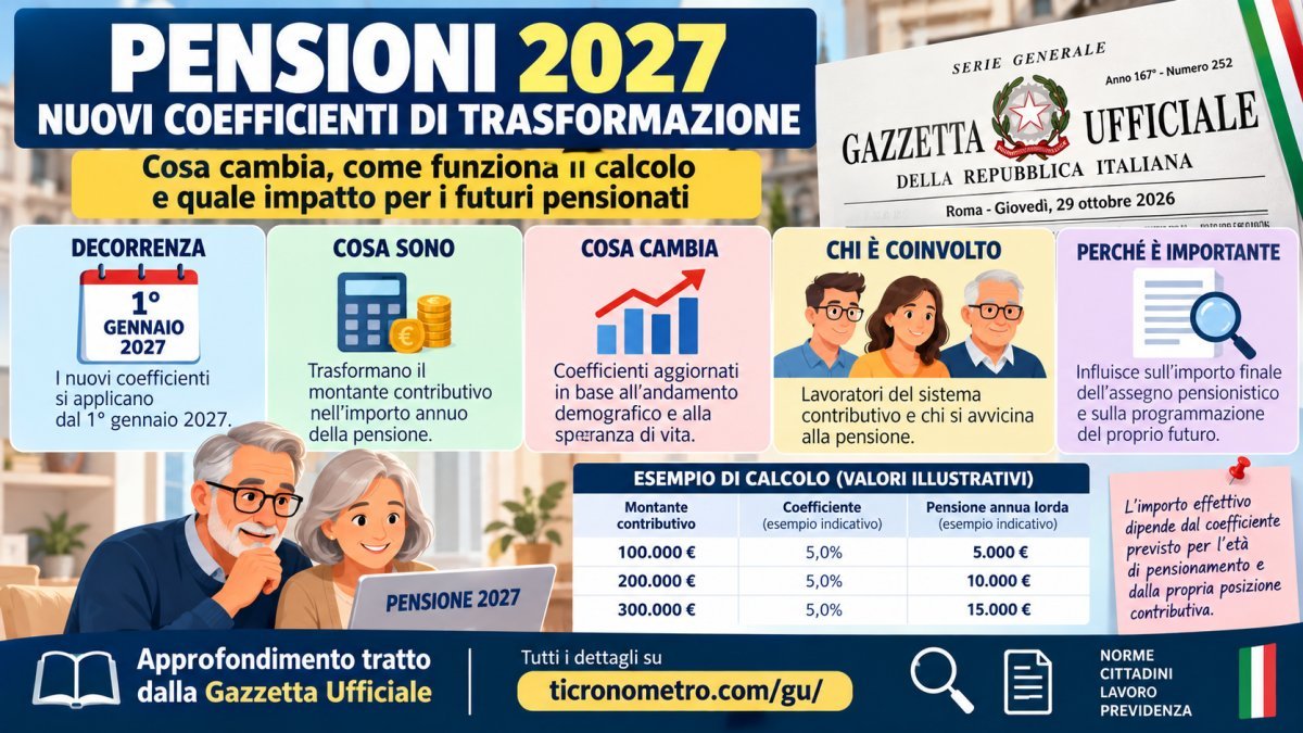 Pensioni 2027: nuovi coefficienti, calcolo e cosa cambia