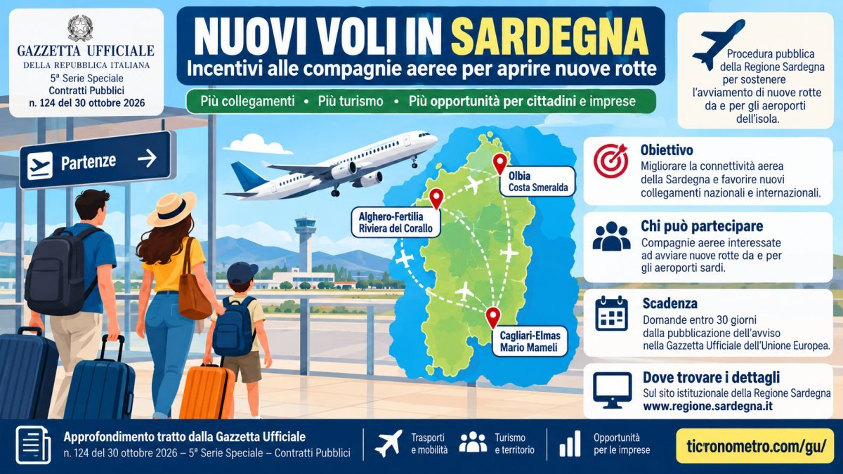 Sardegna, incentivi per nuovi voli da Cagliari, Olbia e Alghero: come funziona il bando 2026
