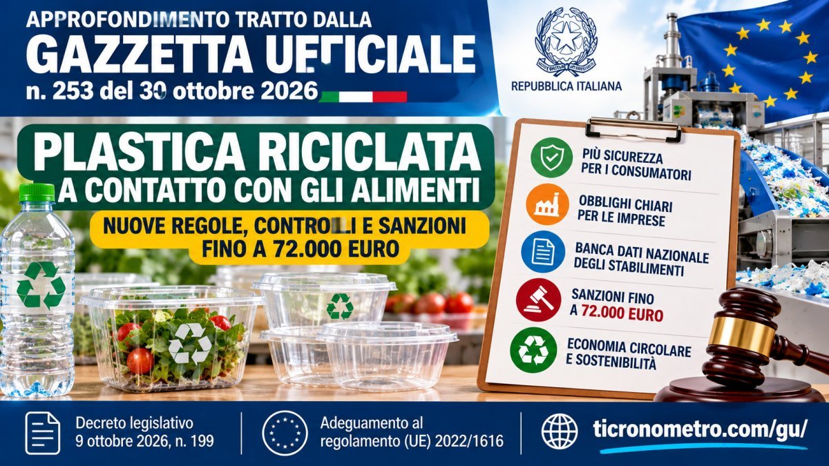 Plastica riciclata alimentare: nuove sanzioni fino a 72.000 euro, cosa cambia nel 2026