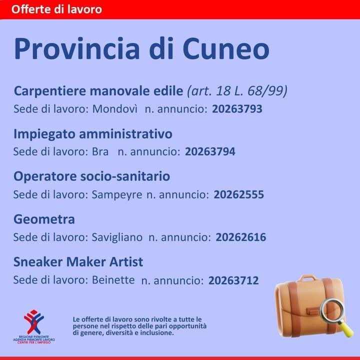 Abiti in provincia di Cuneo e cerchi lavoro nella tua zona? 💼Cerchiamo…