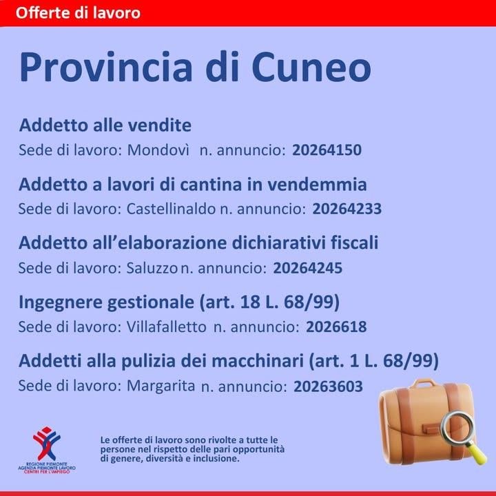 Abiti nella provincia di Cuneo? 💼Ci sono nuove offerte di lavoro per i ruoli…