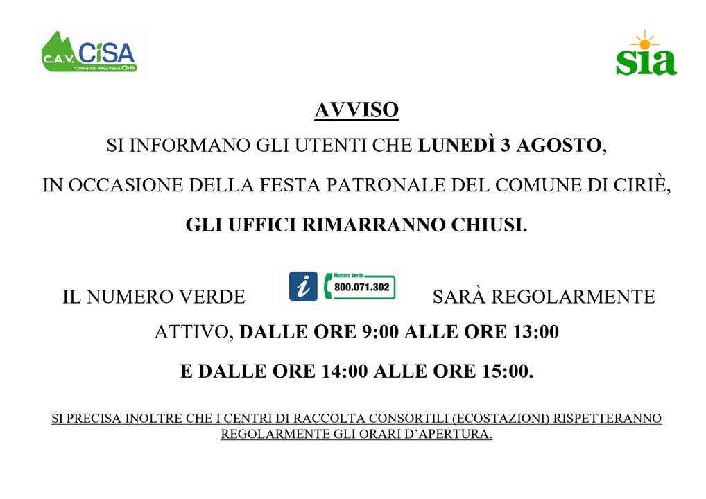 ❗️ COMUNICAZIONE DI SERVIZIO 💼 In occasione della festa patronale della Città…