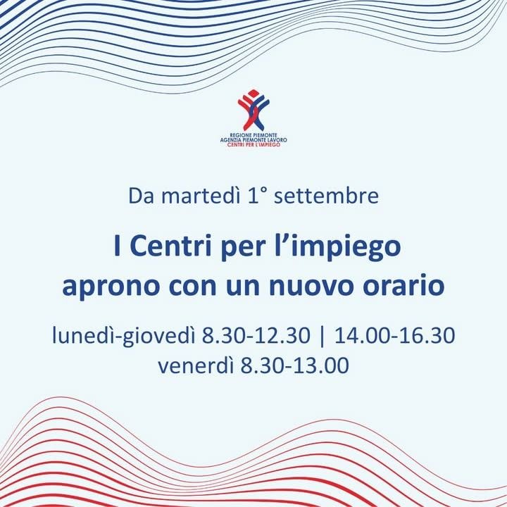 📢 Dal 1° settembre tutti i Centri per l'impiego cambiano orario di apertura.…
