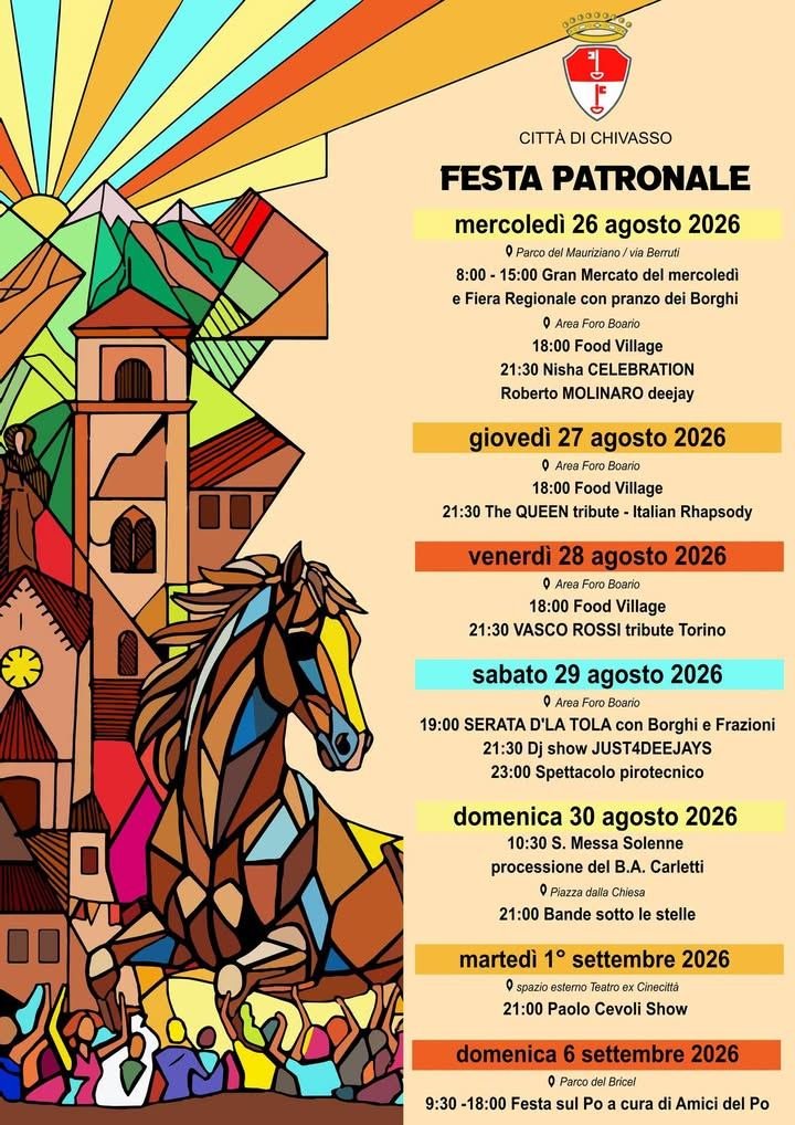 📌Da mercoledì 26 agosto a Chivasso parte ufficialmente la Festa patronale del…