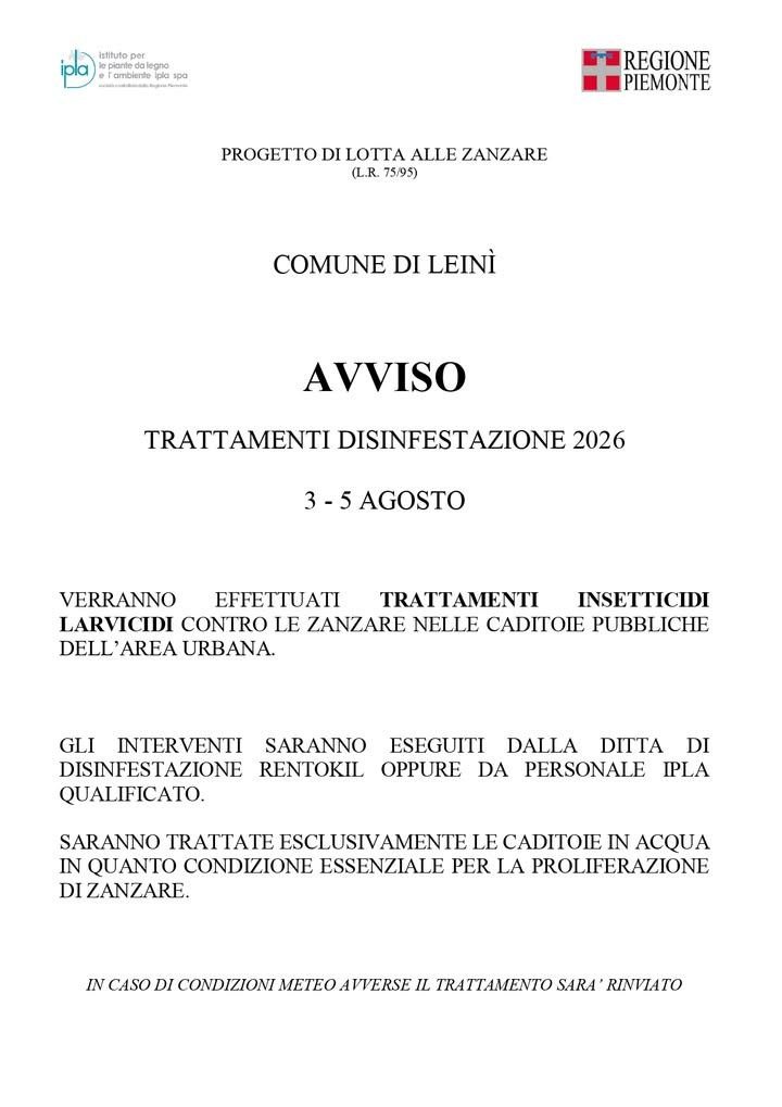 📌📌 PROGETTO DI LOTTA ALLE ZANZARE 📌📌 Trattamenti insetticidi larvicidi