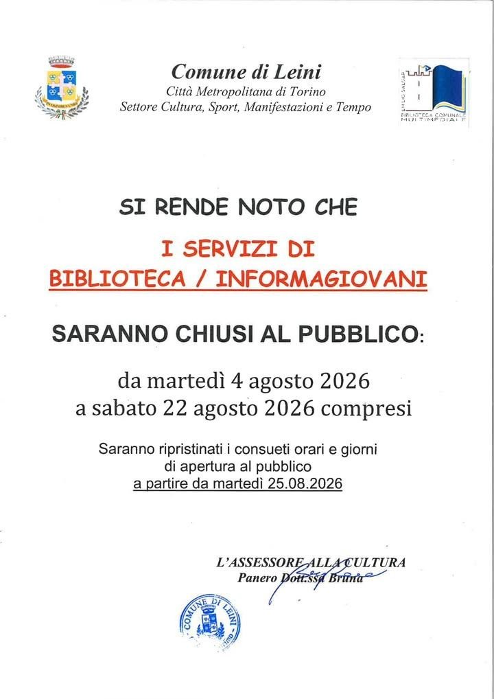 📓📓 BIBLIOTECA: CHIUSURA ESTIVA 📓📓 La biblioteca "Salgari" e lo sportello…