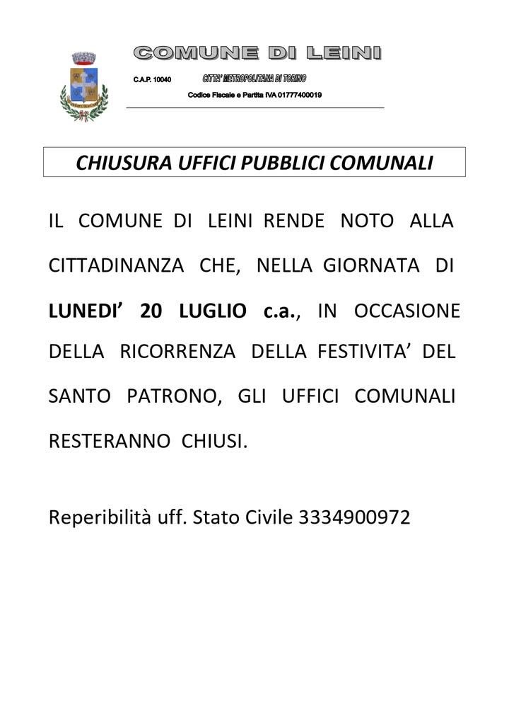 📌📌 CHIUSURA UFFICI COMUNALI 📌📌