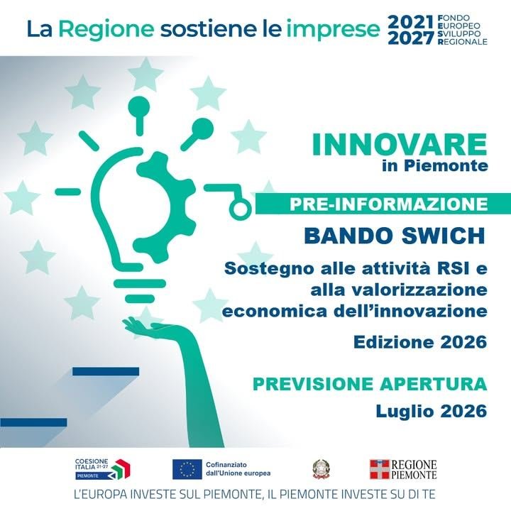 Pre-informazione del bando della Regione Piemonte "SWIch 2026" finanziato…