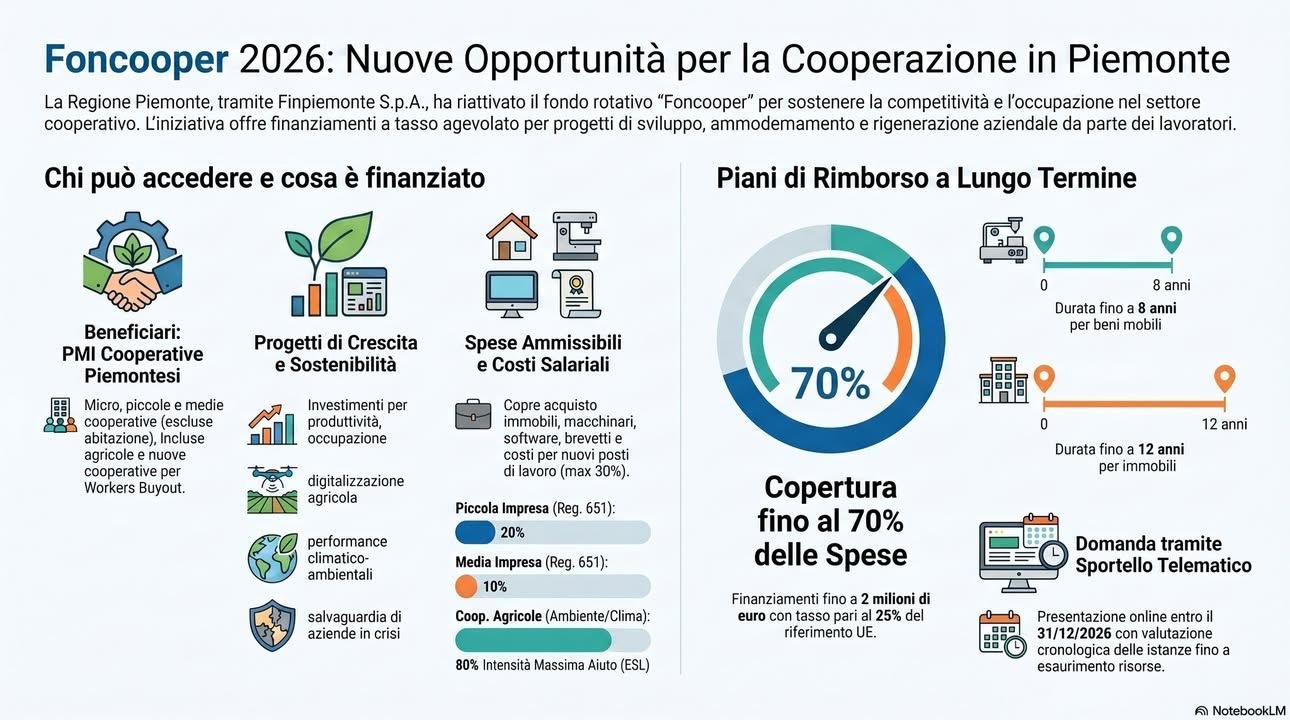 📢 Al via il nuovo bando Foncooper 2026 La Regione Piemonte in collaborazione…