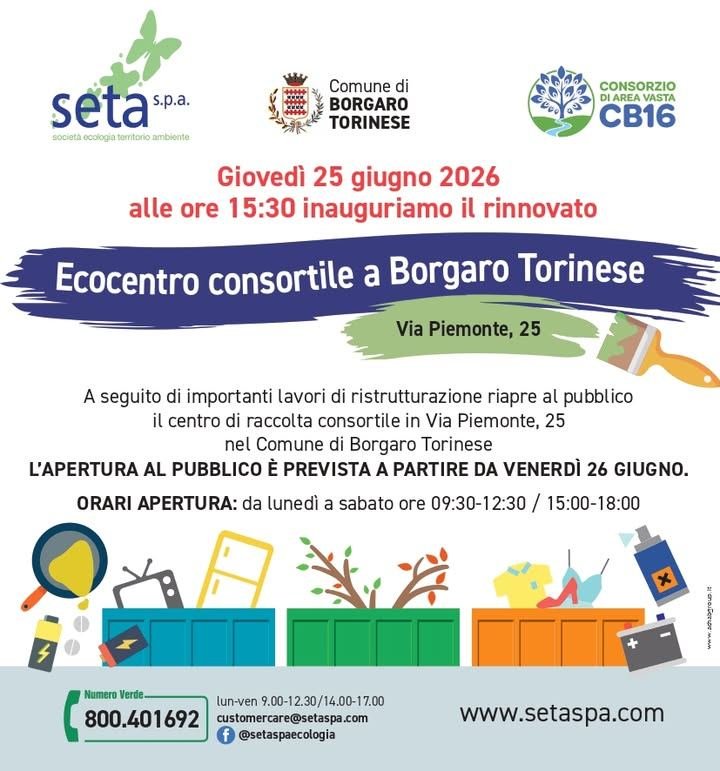 📢 Riapre l'Ecocentro consortile a Borgaro! Giovedì 25 giugno 2026 alle ore…