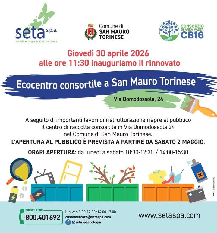 📢 Riapre l'Ecocentro consortile a San Mauro! Giovedì 30 aprile 2026 alle ore…