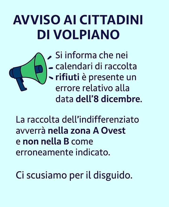📢 Avviso ai cittadini di Comune di Volpiano Si informa che nei calendari di…