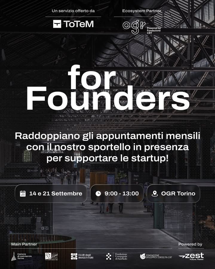 ✨ Due appuntamenti al mese con lo sportello di ToTeM for Founders! 🚀 Hai…