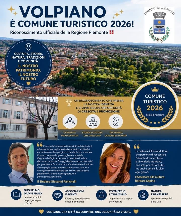 🏛️ VOLPIANO È COMUNE TURISTICO 2026!