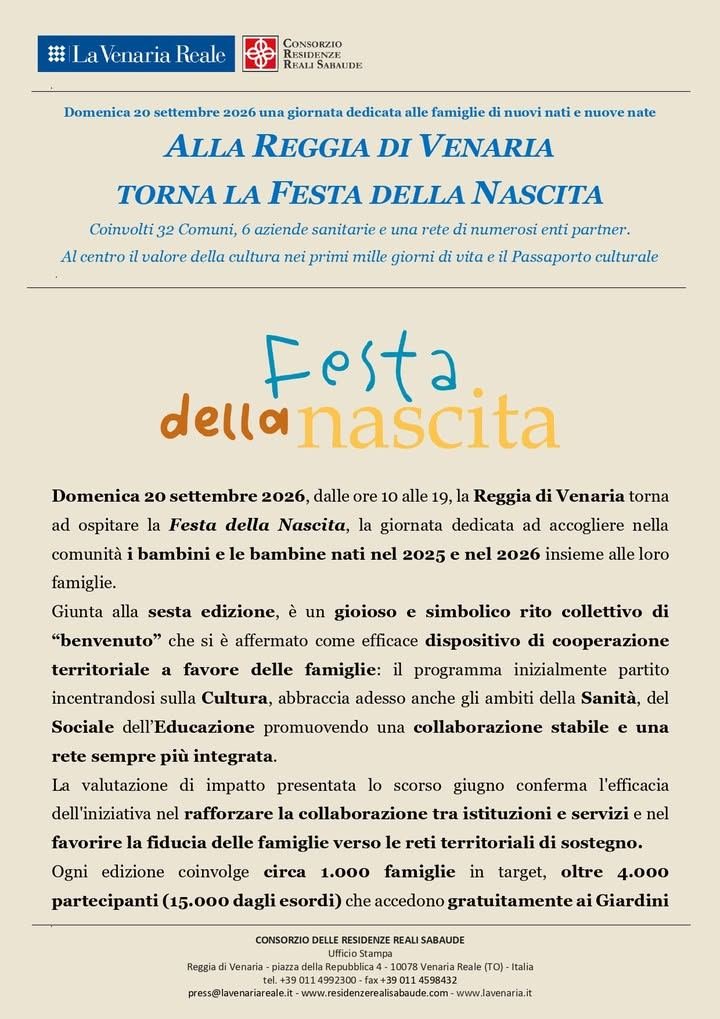 👶👶 FESTA DELLA NASCITA👶👶 Domenica 20 settembre, dalle 10 alle 19, la Reggia di…