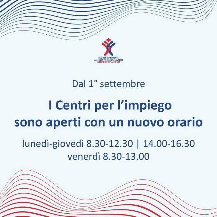 📢 Dal 1° settembre tutti i Centri per l'impiego hanno cambiato orario di…