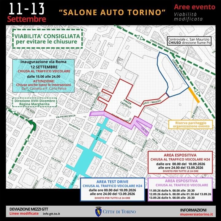 🚗 Salone Auto Torino: modifiche alla viabilità dal 10 al 13 settembre