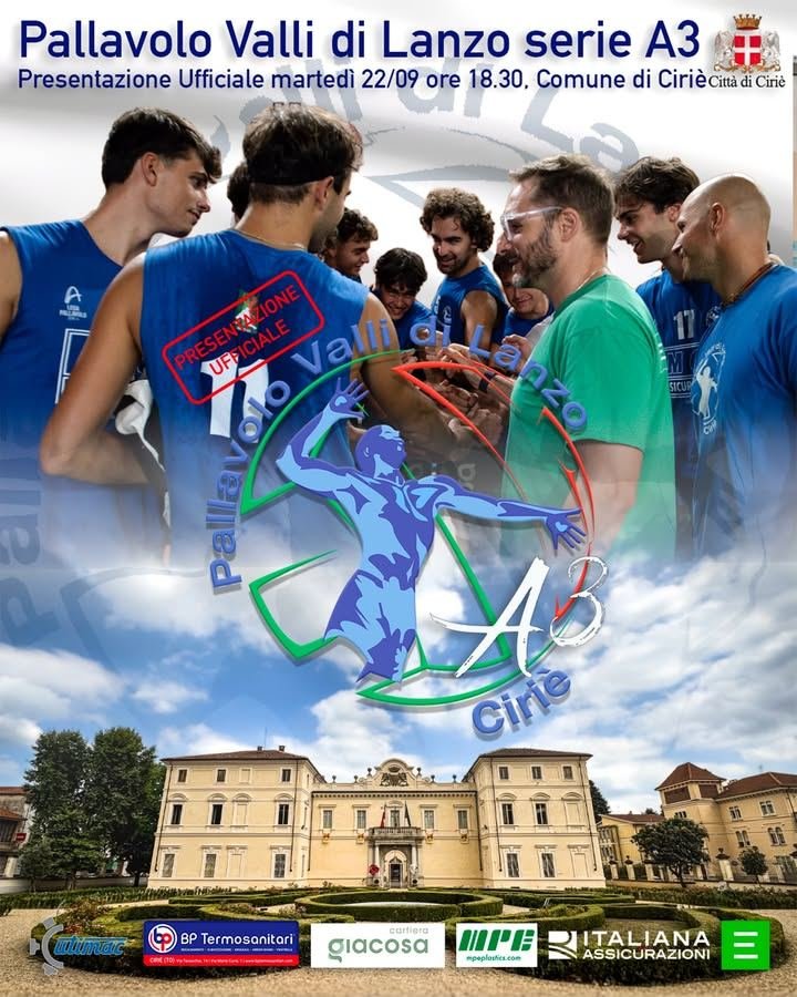 🏐 La Serie A3 arriva a Cirié! Martedì 22 settembre, alle 18.30, nel cortile di…