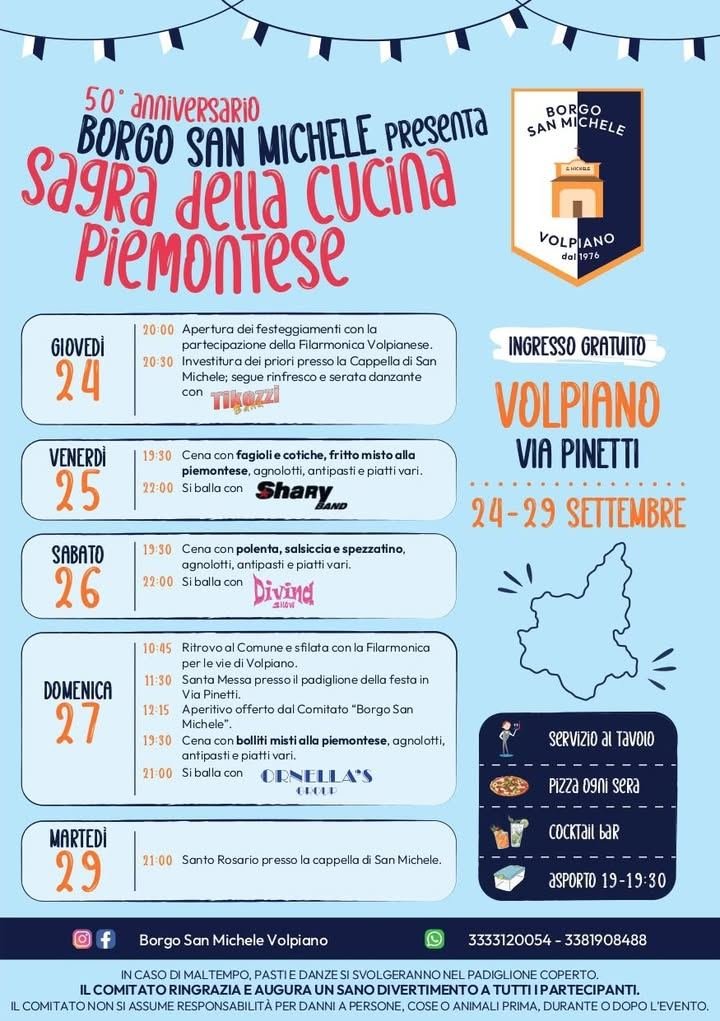 🎉 VOLPIANO: IL BORGO SAN MICHELE CELEBRA IL 50° ANNIVERSARIO CON LA SAGRA DELLA CUCINA PIEMONTESE