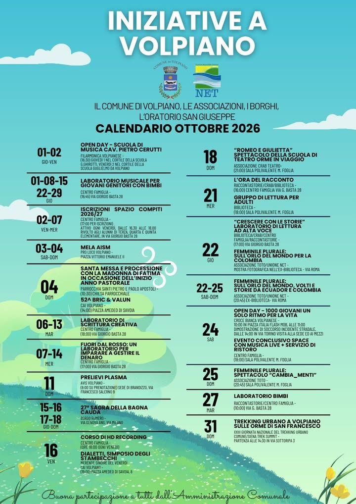 🍂 OTTOBRE A VOLPIANO: UN MESE RICCO DI INIZIATIVE PER TUTTE LE ETÀ