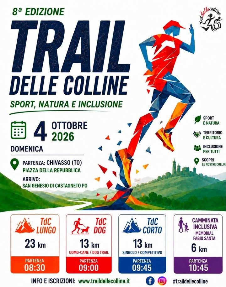 👟 Domenica 4 ottobre torna a Chivasso l'attesissimo 8° Trail delle Colline, la…