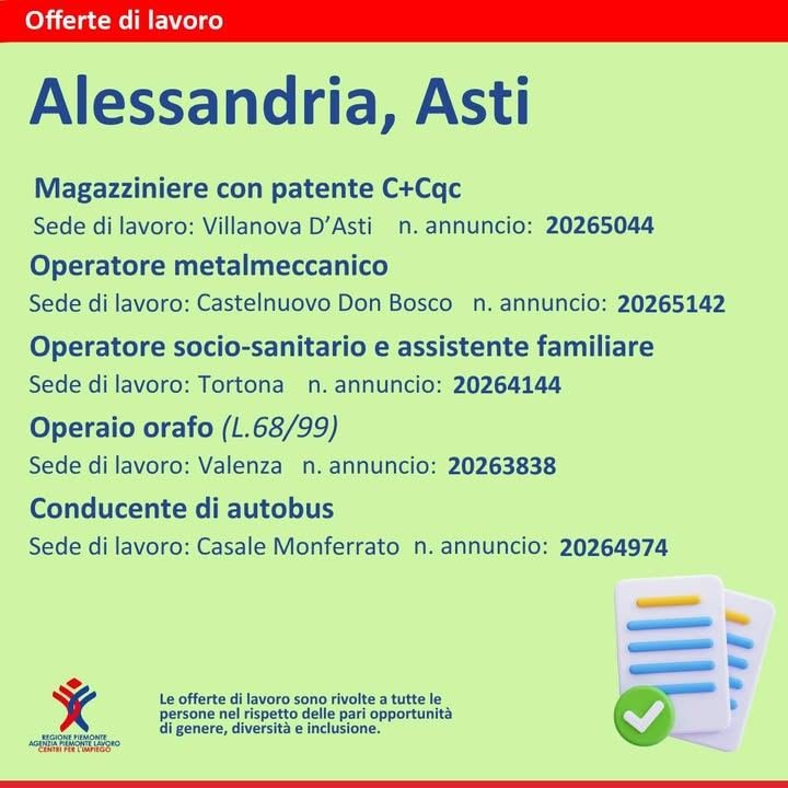 💼Stai cercando lavoro nelle provincie di Asti e Alessandria? Sono aperte le…
