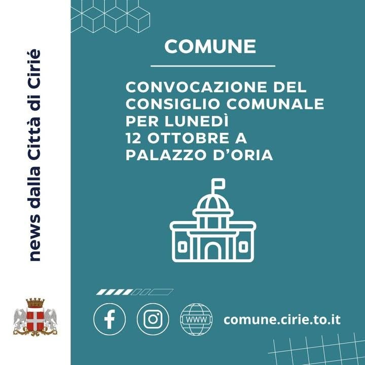 📢 Consiglio Comunale della Città di Cirié: convocazione per lunedì 12 ottobre…