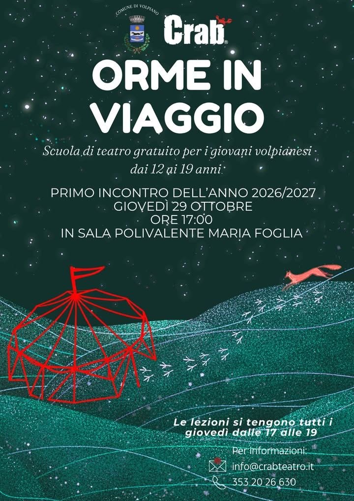 🎭 VOLPIANO, RIPARTE “ORME IN VIAGGIO”: IL TEATRO DIVENTA PROTAGONISTA DELLA CRESCITA DEI GIOVANI!