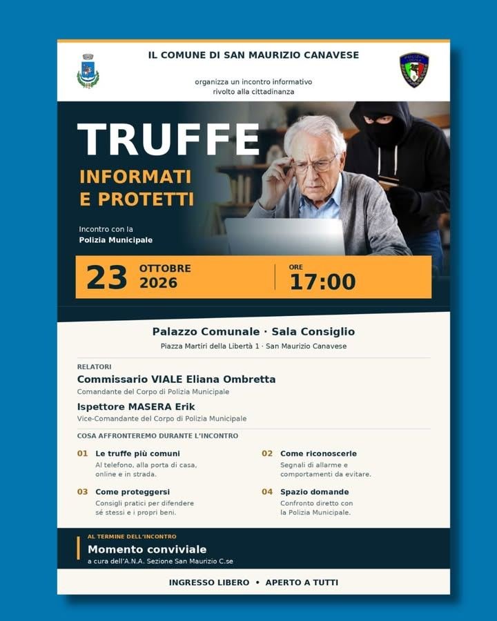"Truffe: informati e protetti" 📅 Venerdì 23 ottobre 2026, ore 17.00 📍 Palazzo…